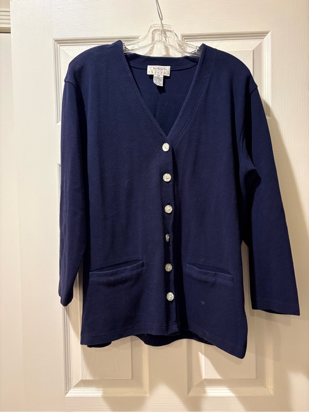 Talbots Navy V-Neck Button Front Cardigan with Pockets